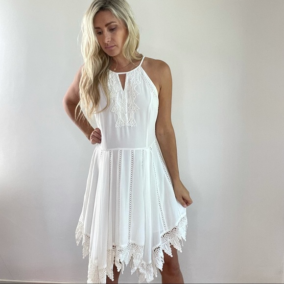 Greylin White Asymmetrical Lace Trim Dress Large - Picture 8 of 15
